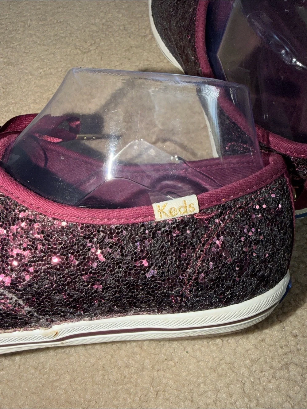 Keds x Kate Spade New York Womens 7.5 Burgundy Glitter Sparkle Sneakers Shoes